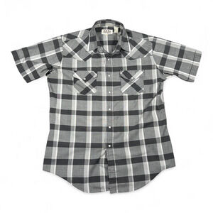 Vintage Ely Cattleman Western Shirt Adult LARGE Gray Plaid Pearl Snap Cowboy 90s